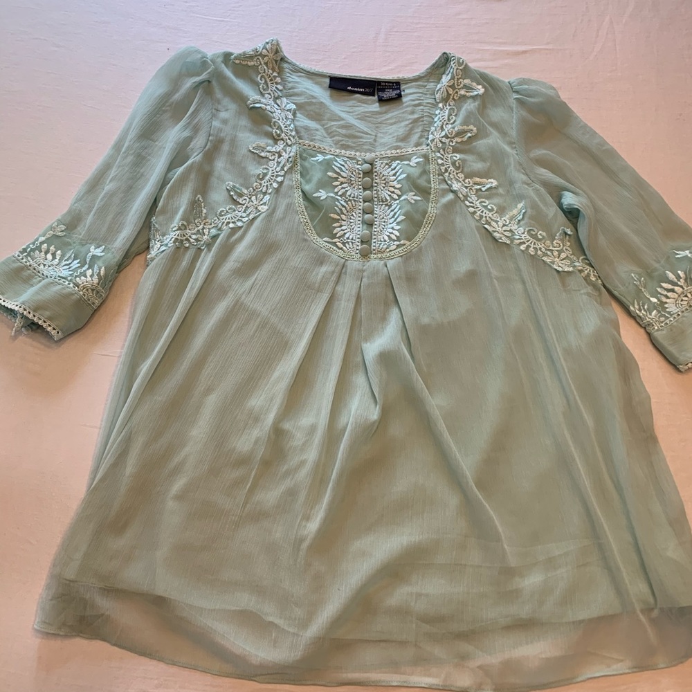Mint Green Lace and chiffon blouse